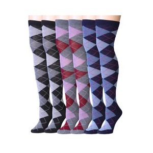 Isadora Paccini Womens 3 Pairs Argyle Fusion Symmetry Solid Colors Pattern Over The Knee High Socks - 1 of 4