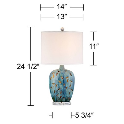 Blue Ceramic Table Lamp with White Fabric Shade