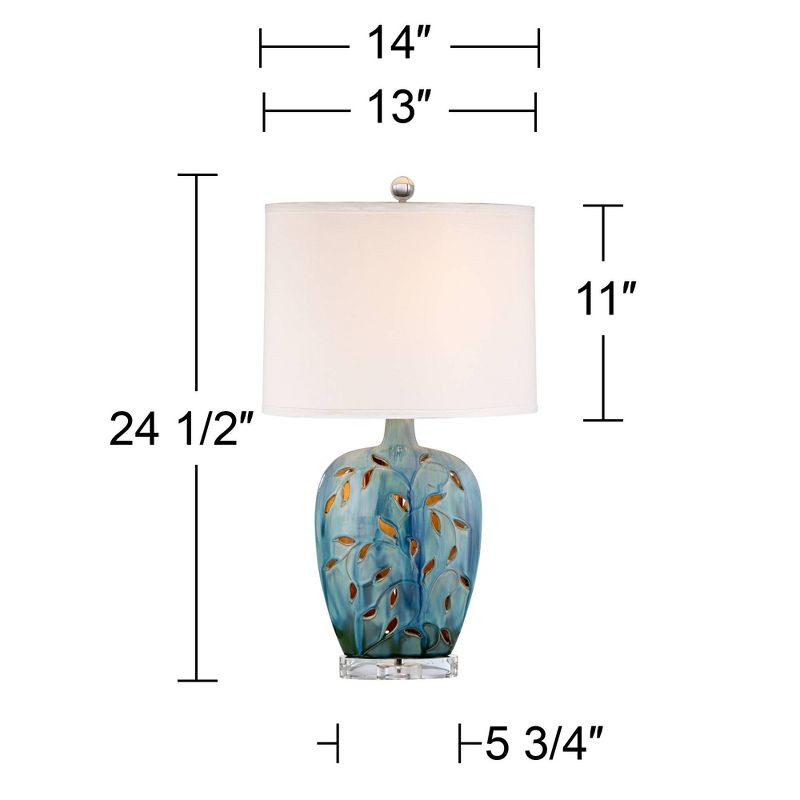 360 Lighting Devan Modern Table Lamp 24 1/2" High Blue Ceramic with LED Nightligh White Oval Shade for Bedroom Living Room Bedside Nightstand Office, 4 of 10