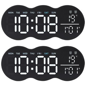 REGALWOVEN 2 Pcs Digital Plastic Temperature Display Auto-Dimming Large Wall Clock 11 x 4.5 Inches - 1 of 4