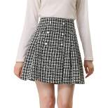 Allegra K Women's Plaid Tweed Elegant High Waist A-Line Button Front Mini Skirt