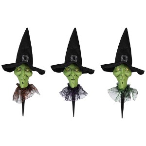 Northlight Lighted Smirking Witch Halloween Outdoor Pathway Markers with Timer - Set of 3 - 1 of 4