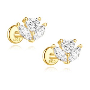 Flower CZ Flat Back Earrings for Cartilage Helix Tragus Lobe 16g Gold Plated Sterling Silver 1 pair by Ginger Lyne - 1 of 4