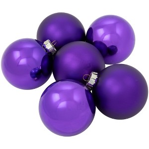 Northlight 2-Finish Christmas Glass Ball Ornaments - 3.25" (80mm) - Purple - 6ct - 1 of 4