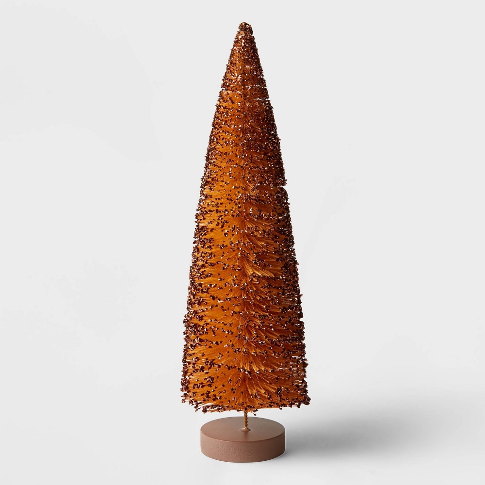 12" Decorative Glitter Sisal Bottle Brush Tree Dark Brown - Wondershop