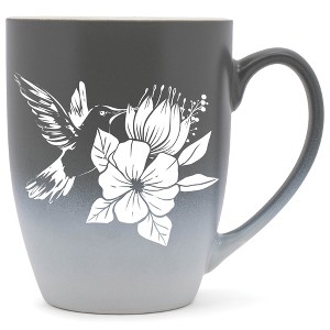 Elanze Designs Hummingbird Flower Two Toned Ombre Matte Grey and White 12 ounce Ceramic Stoneware Coffee Cup Mug - 1 of 1