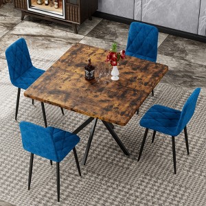 KTMBDW Square Dining Table Set, Modern Square Dining Table with 4 Blue Chair, Faux Marble Tabletop and Iron Legs, Coffee Table for Kitchen Dining Room - 1 of 4