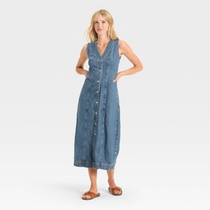 Women's Denim Button-Down Ankle Dress - Universal Thread™ - 1 of 3