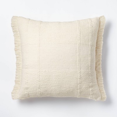 Oversized Woven Plaid Square Throw Pillow White - Threshold™ designed with Studio McGee