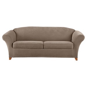 Stretch Pique 3pc Sofa Slipcover Taupe - Sure Fit, Brown