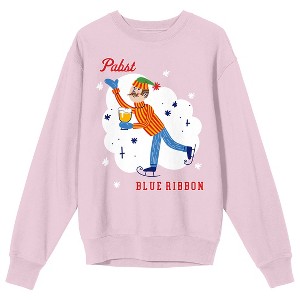 Pabst Blue Ribbon Man Ice Skating With Beer Crew Neck Long Sleeve Cradle Pink Adult Sweatshirt - 1 of 2
