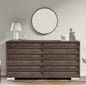 AMERLIFE 6 Drawer Dresser, Farmhouse 54" Wide Chest of Drawers with Slat Handles - 1 of 4