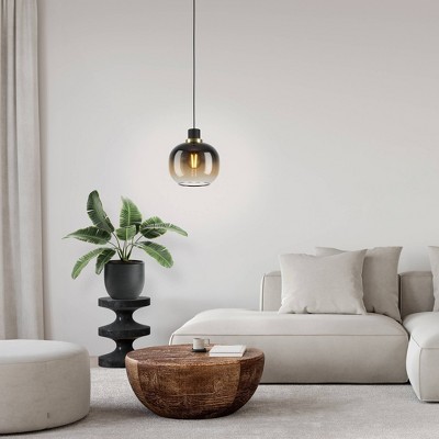 Mini Black Pendant Light with Amber Glass Shade