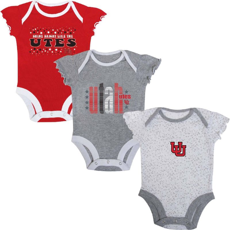 NCAA Utah Utes Infant Logo Girls&#39; 3pk Bodysuit Set - 6-9M, 1 of 5