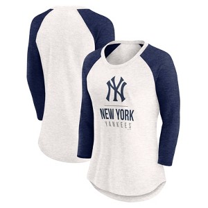 MLB New York Yankees Women's White 3/4 Sleeve Fashion T-Shirt - 1 of 3