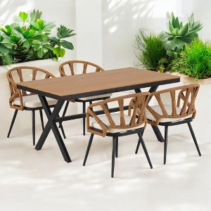 Contemporary Outdoor Set with PE Rattan Chairs and Plastic Wood Table – Weather-Resistant, Minimalist Design for Gardens, Patios, and Lawns - 1 of 4
