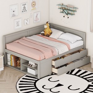 NicBex Full Size Daybed with Storage Wooden Day Bed Frame Twin with 4 Drawers and 3 Shelves for Bedrooms - 1 of 4