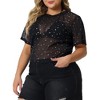 Agnes Orinda Women's Plus Size Short Sleeve Mesh Sheer Silver Star Club Trendy Crop Blouses - 2 of 4