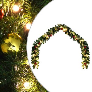 Aghana Digitals 10m Green PVC Christmas Wreath with 150 LED Lights, Gold/Red Ornaments, 4 Lighting - 1 of 4