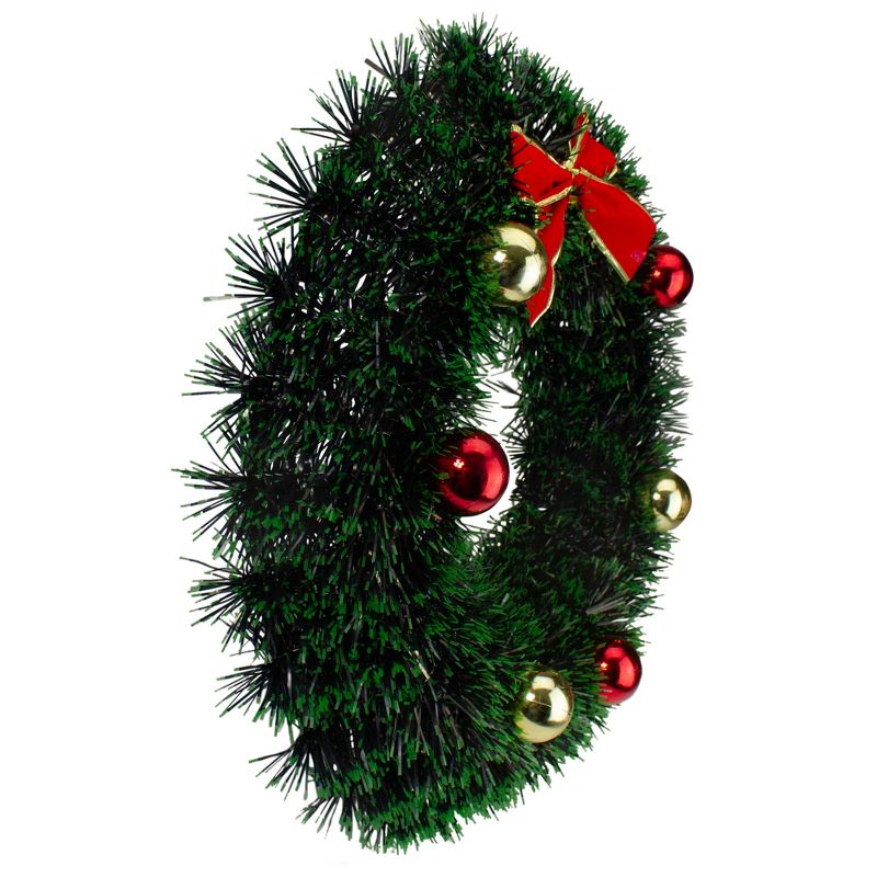 Northlight 17-Inch Green Tinsel Artificial Christmas Wreath with Bow - Unlit, 4 of 5