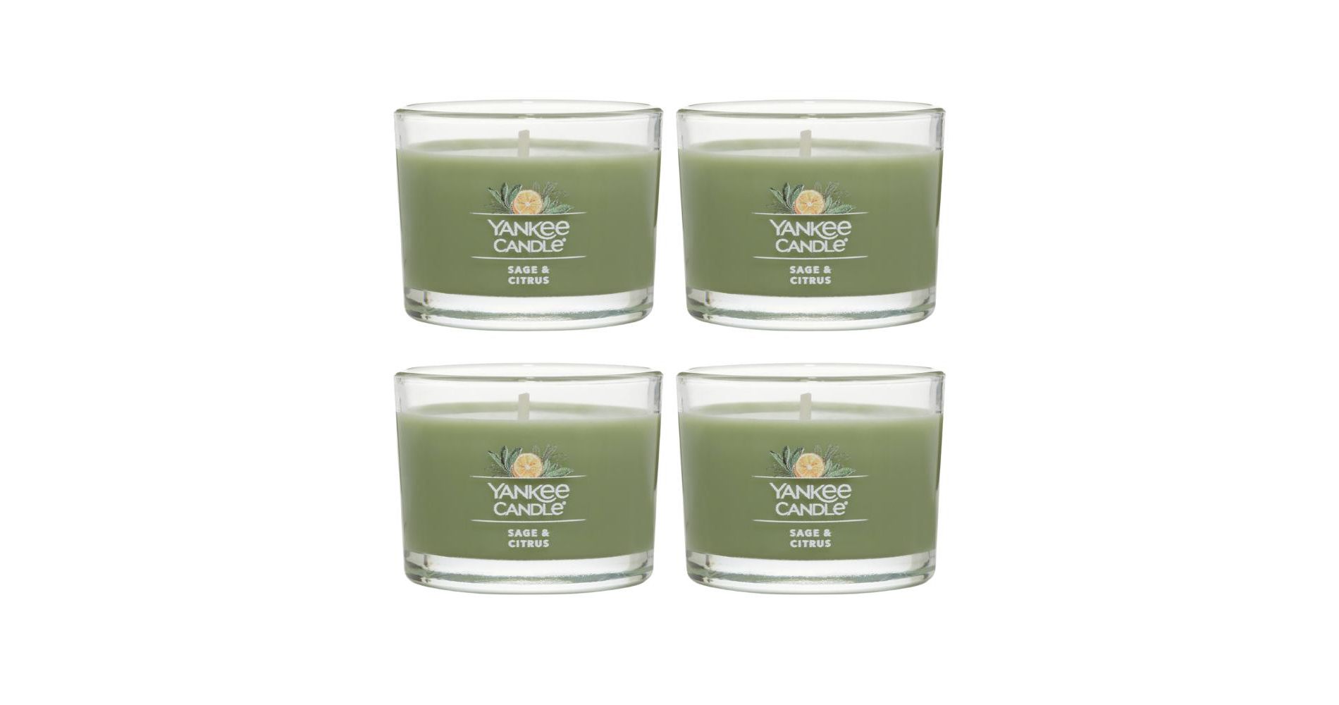 Yankee Candle Signature Votive Mini Candle Jar Saged Citrus Scent  Natural Soy Wax Blend Candle with Natural Fiber Wick  1.3oz Glass Jar  4-Pack