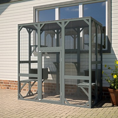 Cat Catio Outdoor Cat Enclosure, 70" Wooden Cat House with 5 Platforms & 2 Resting Box, Large Cat Kennel Condo, Feral Cat Shelter for Multiple Cats