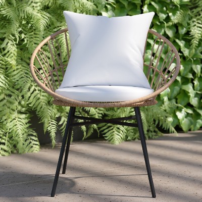 Light Gray and Tan Wicker Papasan Patio Chairs Set