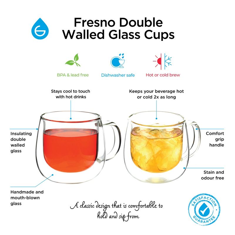 GROSCHE FRESNO Double Walled Glass Cups, Set of 2, 9.2 fl oz each, 3 of 12