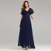 Nmoder  Plus-Size Double V-Neck Bridesmaid Dress with Flared Sleeves & Elastic Waist for Evening Parties - 2 of 4