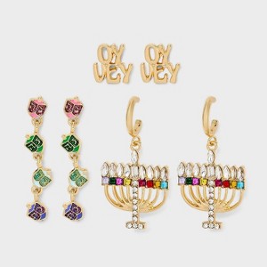 SUGARFIX by BaubleBar Eight Lit Nights Earring Set - Gold/Pink/Green/Blue - 1 of 3