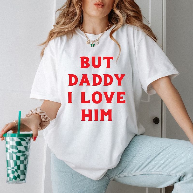 Simply Sage Market Women's Daddy I Love Him Short Sleeve Garment Dyed Tee - M - White, 2 of 4
