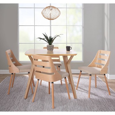 Cream Fabric and Natural Wood Upholstered Ladderback Side Chair