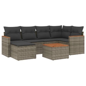 vidaXL Garden Sofa Set Grey PE Rattan 7 Piece Modular Garden Sofa Set - 1 of 4
