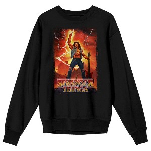 Stranger Things Eddie Munson Cover Art Adult Black Crew Neck Long Sleeve Sweatshirt - 1 of 3