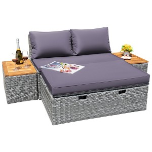 LACOO Outdoor Rattan Daybed with Cushion and  Storage Side Table - 1 of 4