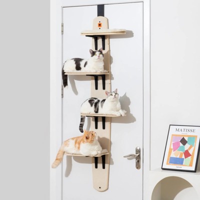 Mewoofun Pet Toy Door Mounted Cat Tree and Climber, with Cat Shelves, Cat Ladder and Removable Soft Mat, 4 Levels, Brown, 16.54"*8.46"*7.68"