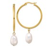 Chisel Stainless Steel Yellow IP-plated White Baroque Freshwater Cultured Pearl Dangle Hoop Earrings - 2 of 4