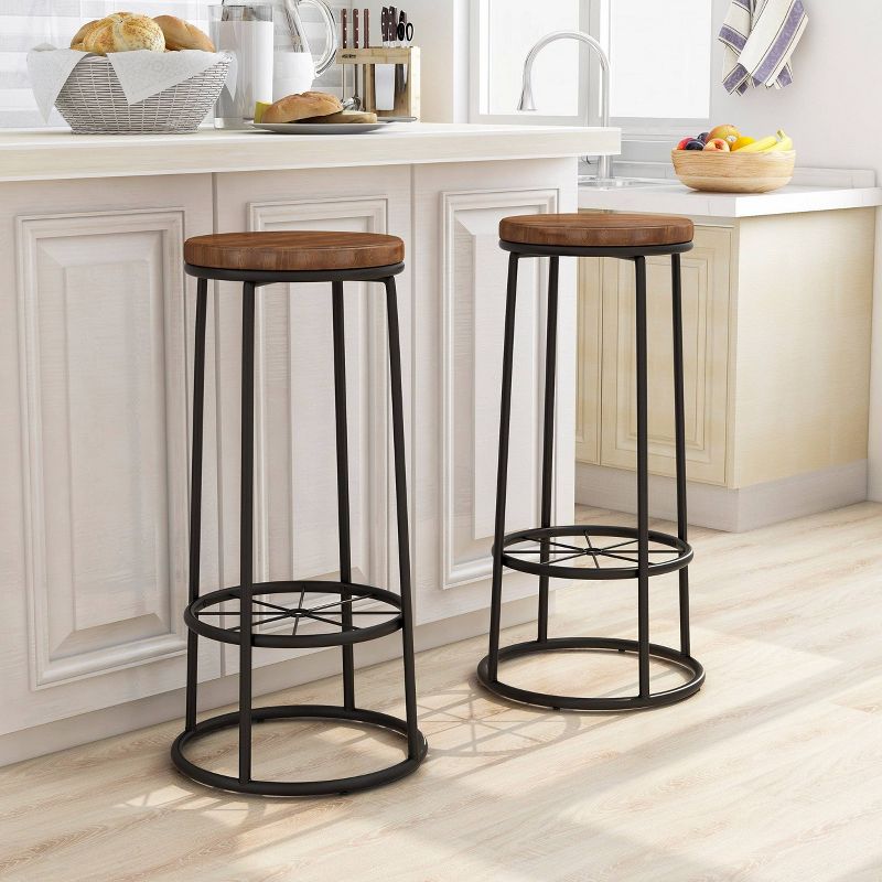 24/7 Shop At Home Set of 2 33&#34; Pilat Barstools with Wood Seat Light Gray, 3 of 7