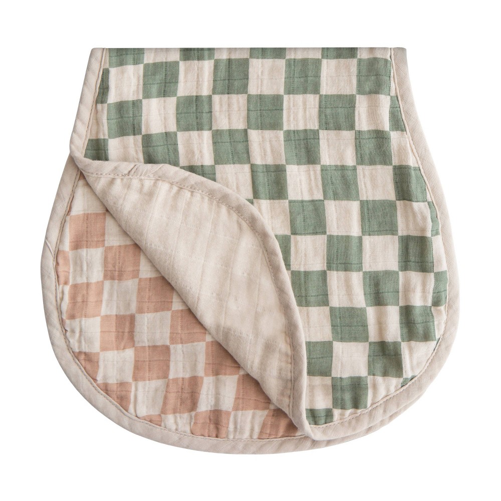 Mushie Organic Cotton Muslin Burp Cloth - 2pk - Olive Check