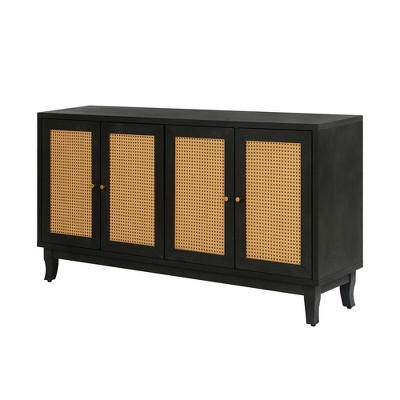 Rattan Sideboard Buffer Cabinet With 4 Rattan Doors Modern Storage Cupboard Console Table For Living Room Hallway Decor