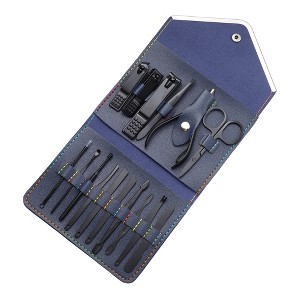 Unique Bargains Manicure Set Stainless Steel Nail Clippers Pedicure Kit With Case Black 16 Pcs - 1 of 3
