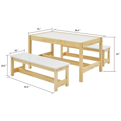 Natural Wood and White Kids Activity Table with Benches