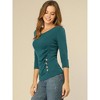 INSPIRE CHIC Women's V Neck 3/4 Sleeves Solid Knitted Buttons Decor Ruched Blouse - 2 of 4