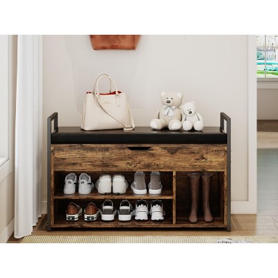 Bella Depot 39"Shoe Storage Bench with Cushion, Entryway Bench with Lift Top Storage Box
