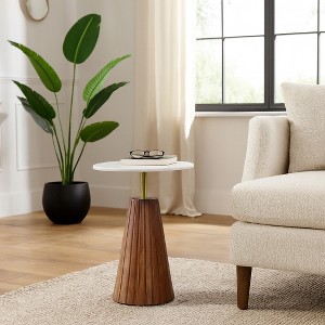 Timeless Marble Top End Table with Sleek Fluted Base Accent - Compact Small Side Table for Home, Covered Patio, or Living Room End Tables - 1 of 4