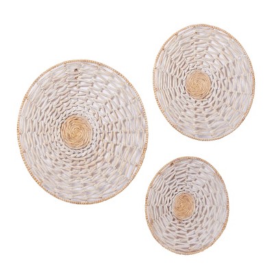 Set Of 3 Seagrass Plate Handmade Woven Basket Wall Decors Cream ...