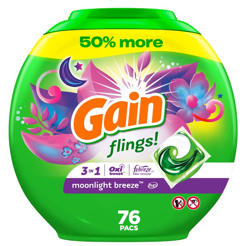 Gain Flings Moonlight Breeze HE Compatible Liquid Laundry Detergent Soap Pacs, 1 of 10
