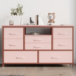 Jojoka 8-Drawer Dresser, Fabric Storage Tower for Bedroom, TV Console Table with Adjustable LED Lights, Adjustable Feet, for Living Room - 1 of 4