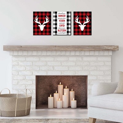 Multicolored Buffalo Plaid Reindeer Christmas Wall Art Set