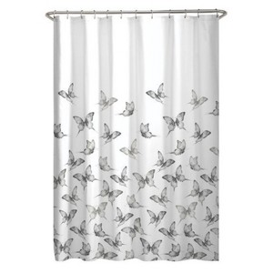 LunaLulinlk Black and White Butterfly Fabric Shower Curtain - 1 of 4